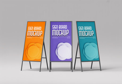 Triple Vertical Frame Sign Board Mockup Set