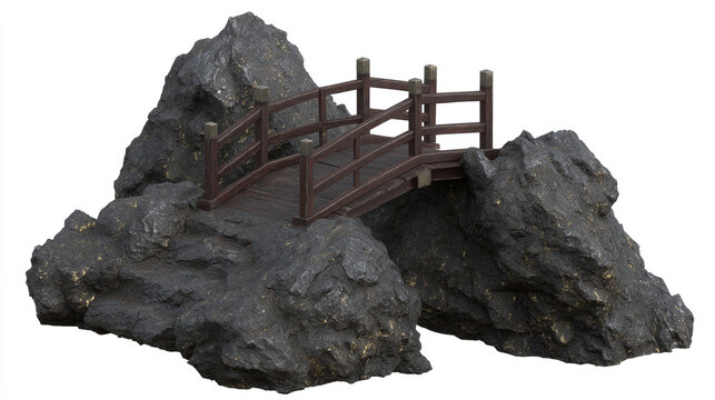 Miniature rock bridge landscape with wooden railing garden decor landscape miniature architecture
