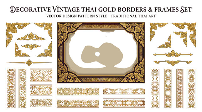 Decorative vintage thai gold borders and frames set