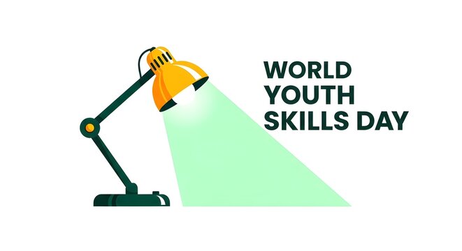 World youth skills day concept with desk lamp illustration