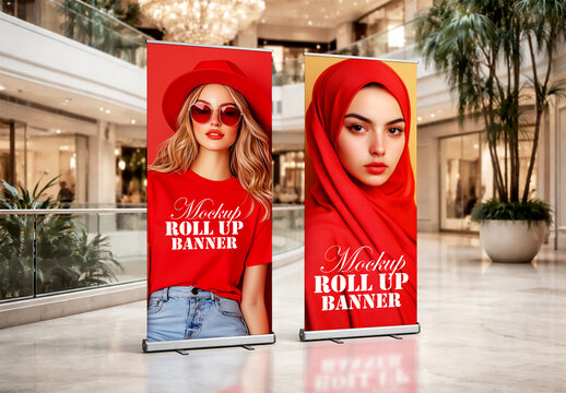 Two Vertical Roll Up Banner Mockup