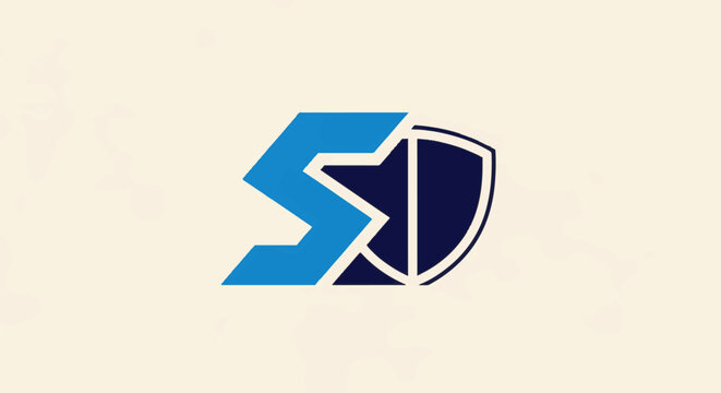 Modern blue and white logo design with shield and letter S.