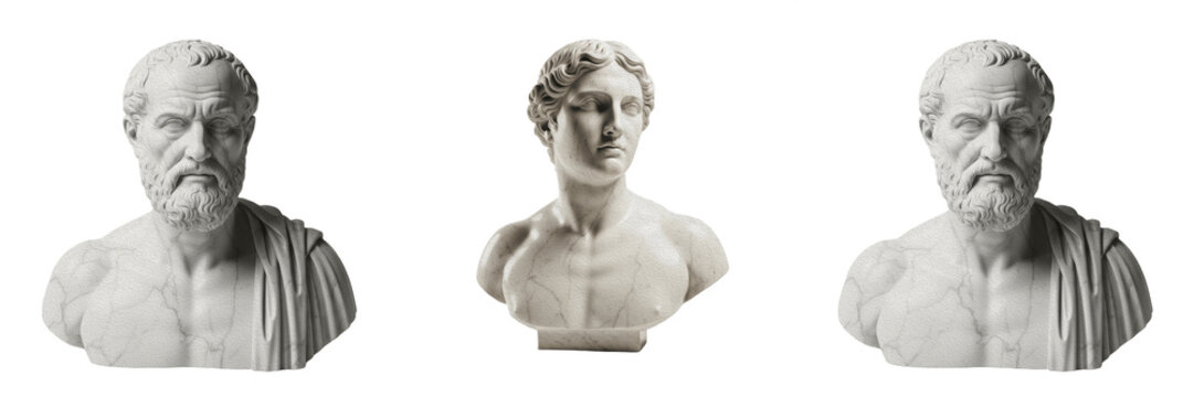 : Ancient Greek Roman Sculpture Bust PNG - Classic Marble Statue Head Art Piece Isolated on Transparent Background for History and Museum Design
