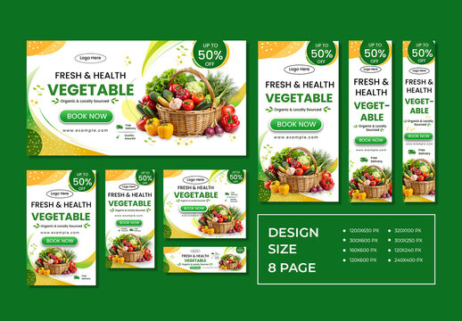 Fresh and Healthy Vegetable Web Banner Template Bundle for Organic Grocery Sale and Marketing