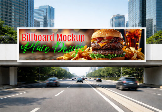 Highway Billboard Mockup with Fast Food Advertisement