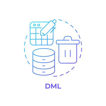 DML blue gradient concept icon. Sql database. Digital assets, information organization. Server maintenance. Round shape line illustration. Abstract idea. Graphic design. Easy to use in presentation