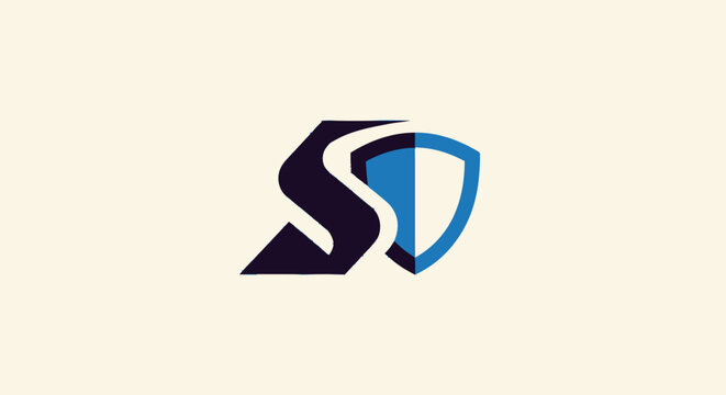 Modern SD Lettermark Logo with Shield Symbol for Security.