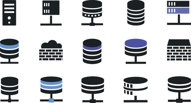 Modern flat icons set of servers and databases Vector