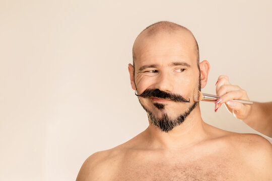 Male grooming and care with cosmetics application
