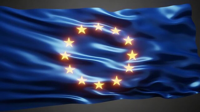 Waving flag of the European union with glowing golden stars