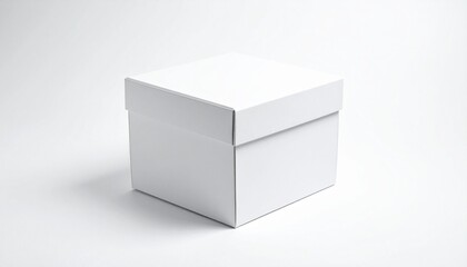 Fototapeta premium A single clean white square gift box mockup isolated on a neutral studio background perfect for product design and commercial branding display.