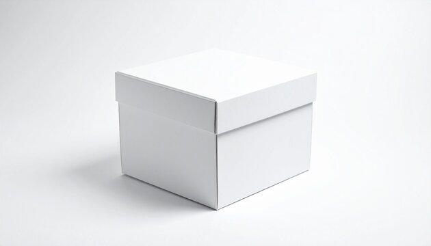 A single clean white square gift box mockup isolated on a neutral studio background perfect for product design and commercial branding display.