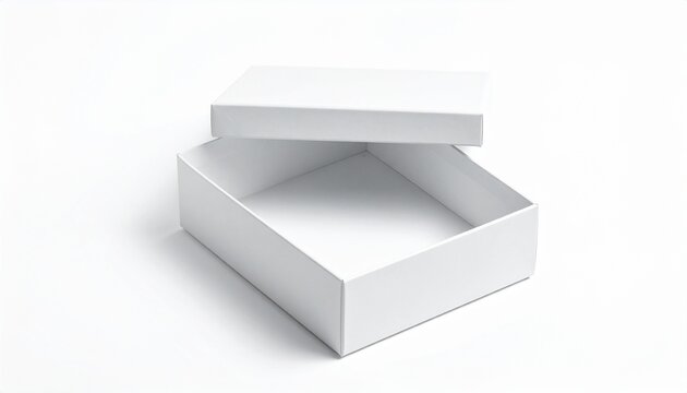 A high quality blank white cardboard gift box with a removed lid positioned on a clean white background for minimalist product presentation.