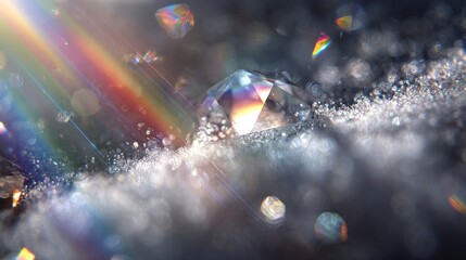 Naklejka premium Abstract macro shot of a diamond with a rainbow effect and bokeh background