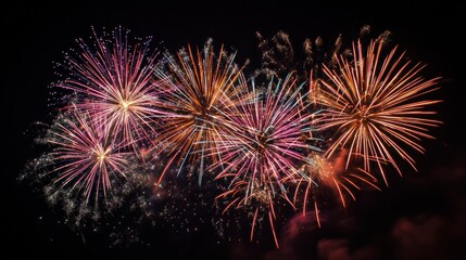 Fototapeta premium Colorful fireworks display against a dark night sky celebration concept
