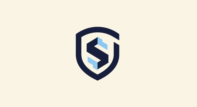 Modern Shield Logo Design Featuring the Letter S in Blue and White.
