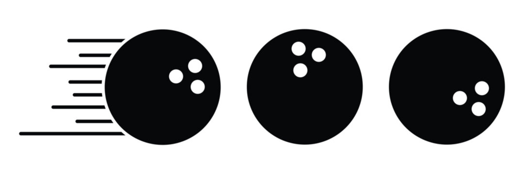 Bowling Ball Icon Set &ndash; Black and White Silhouette, Solid and Outline Vector Templates for Sport Logo Design 
and Graphic Elements