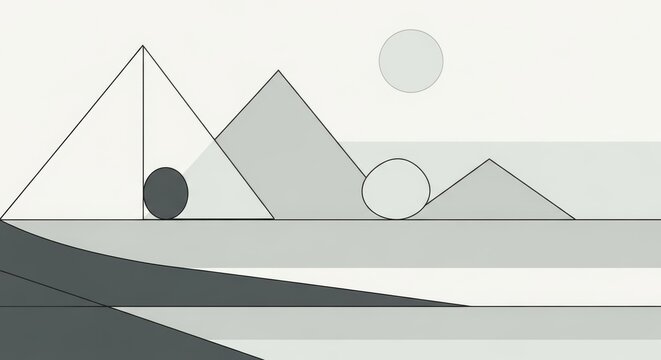 Geometric pyramids landscape with spheres