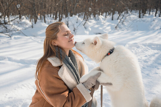 Puppy love in a snowy winter landscape