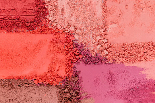 Blush color palette with crushed cosmetics texture
