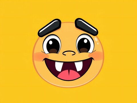 A cheerful cartoon dog face with a big smile and wide eyes