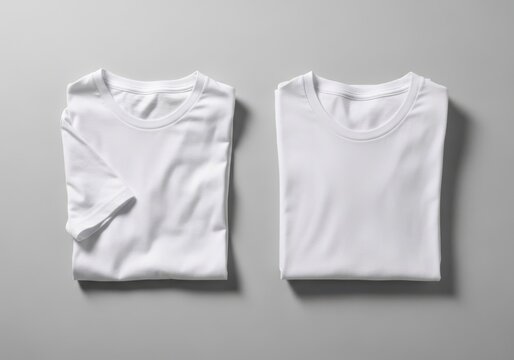 Two plain white cotton t-shirts on neutral background for fashion or apparel design