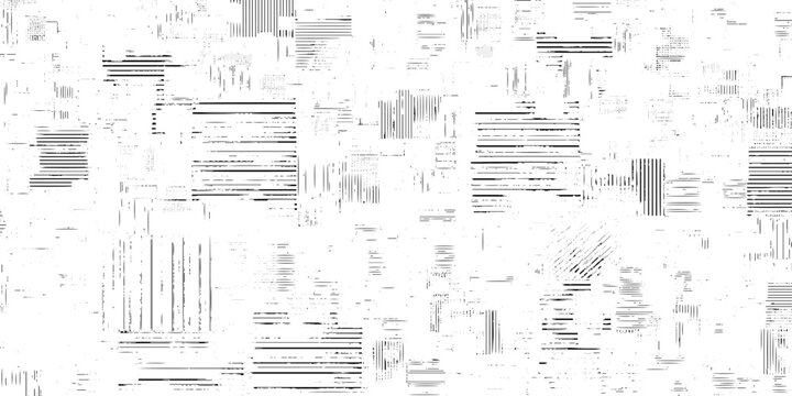 Glitchy digital distortion pattern with horizontal and vertical lines on white background for tech or error concept