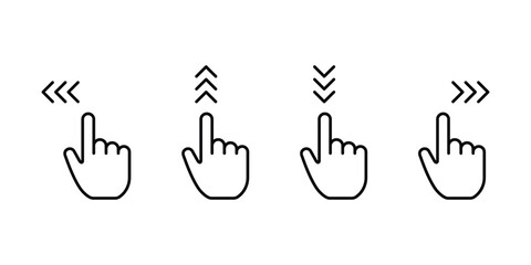Fototapeta premium Swipe icon set. Hand finger gesture icon set. Slide up down left right finger signs. Clicking hand pointer finger icon set