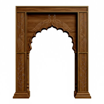 wooden garden gate with intricate peacock carvings and floral designs high quality professional detailed modern elegant stylish clean crisp vibrant colorful