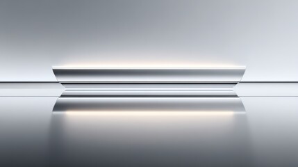 Obraz premium Minimalist futuristic chrome platform with curved luminous edge reflection