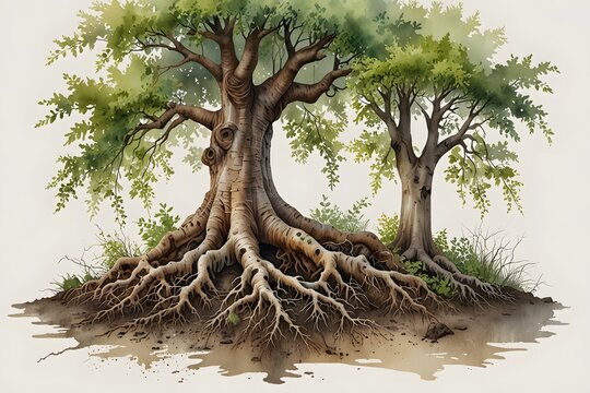 Elm tree roots exposed above ground