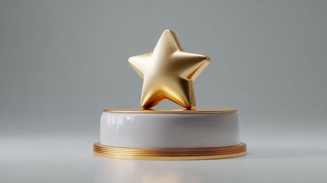 Golden star trophy on white pedestal highlighting achievement and success in awards and recognition with elegant design for celebration and event