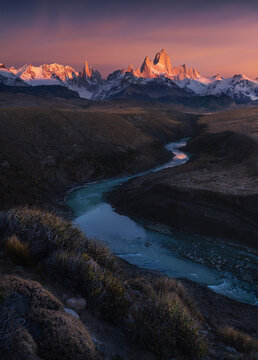 Sunrise over Fitz Roy and Cerro Torre, El Chalten