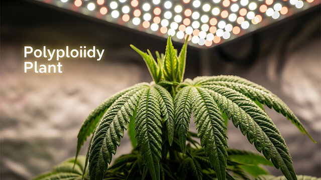 Polyploidy plant growing under LED light in controlled environment indoors.