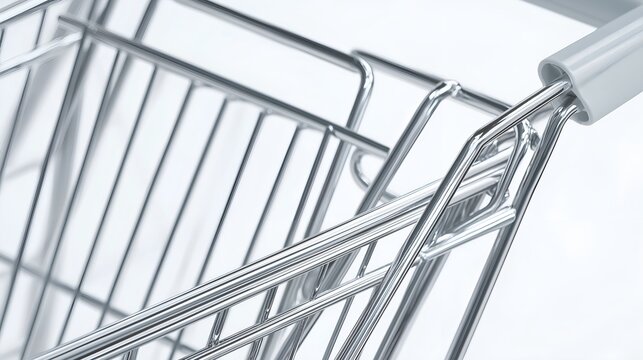 carrier. Isolated shopping cart with metallic sheen against a softly blurred white backdrop. pitch deck slides, case study pages, designed for enterprise HRIS and productivity software interfaces.