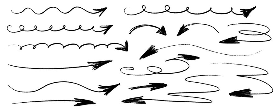 A graphic rough line in chalk and crayon, where highlight accents the motion and an arrow follows the flow, with another highlight near a subtle arrow.