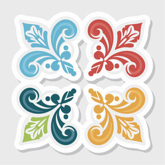 Fototapeta premium Four Decorative Floral Ornaments in Different Colors