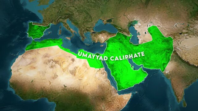 Umayyad Caliphate Map Animation around 720 AD. Historical map animation of the Umayyad Caliphate. 4k.