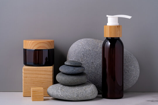 Elegant cosmetics with stone and wooden details