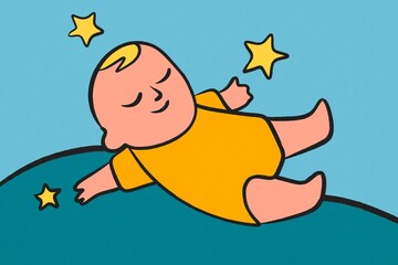 Sleeping baby illustration with stars in cozy night scene