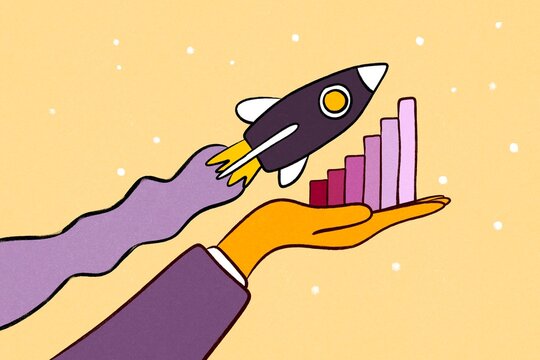 Business innovation concept with rocket launch and growth chart