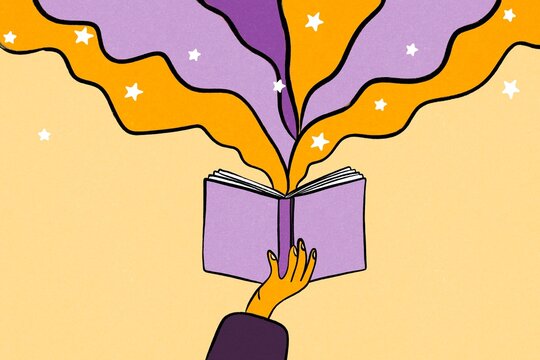 Open book with colorful ideas for business innovation concept