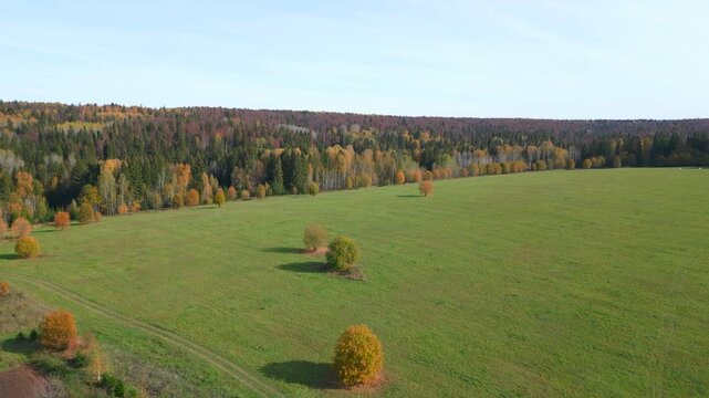 Autumn Landscape Imagery. Scenic Autumn Countryside Showcasing Foliage And Peaceful Farmland Environment. Clip