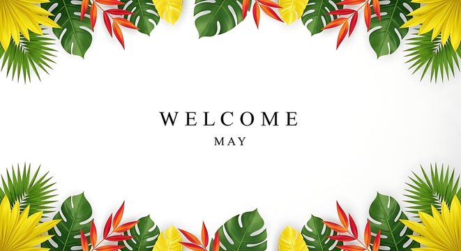 welcome may tropical leafy border with vibrant red and green foliage for spring celebration