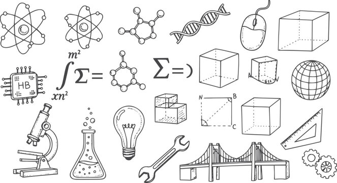 Hand-drawn science, math, and engineering doodle