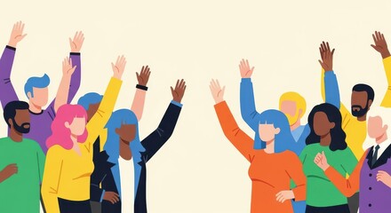 Obraz premium Diverse group of people raise their hands in unity and celebration.