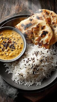 Authentic Indian Thali with Dal Makhani and Rice - Vertical Video