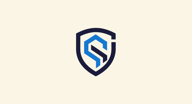 Modern shield logo design with stylized lettermark and security concept.