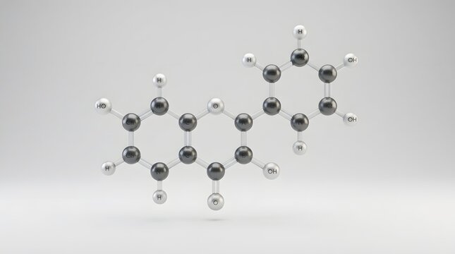 3D molecular model of Quercetin a flavonoid with antioxidant and anti-inflammatory properties
