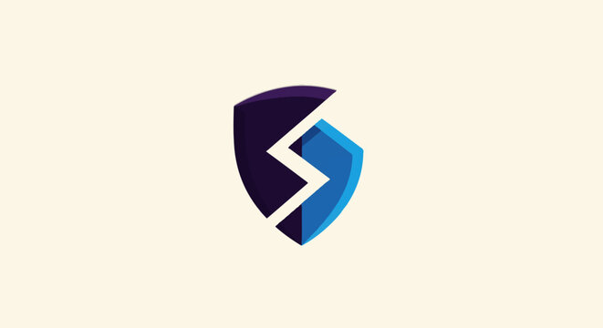 Modern shield logo with lightning bolt design, security concept.